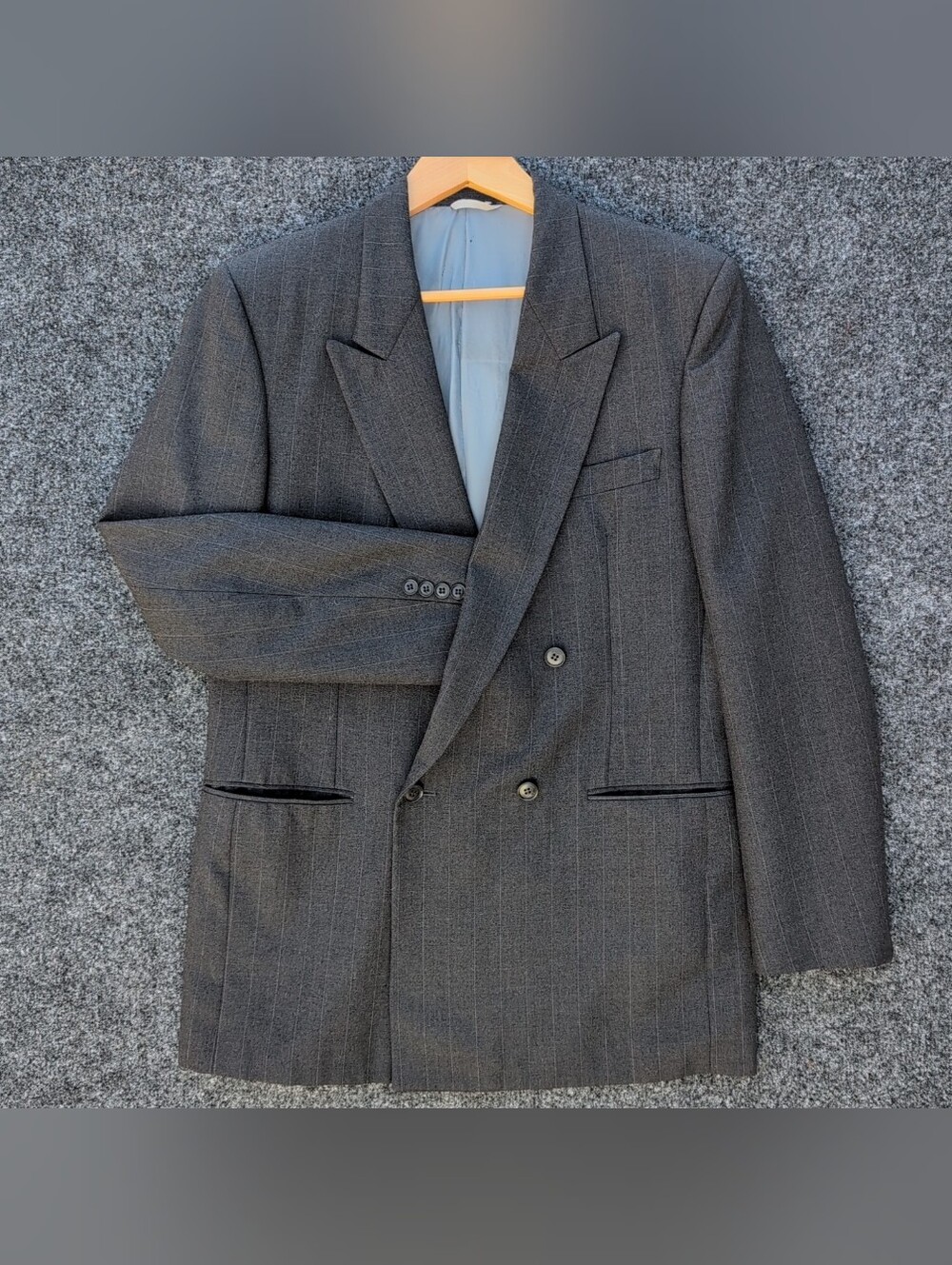 Vtg Double Breasted Blazer Mens 40L Gray Chalkstripe Wool Sport Jacket Paris